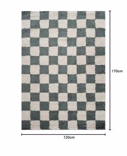 Desire Rugs Chester Modern Checkered Shaggy Area Rug, Green, W: 120 cm, L: 170 cm – 2
