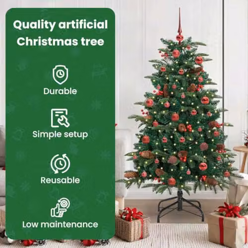 vidaXL Artificial Christmas Tree with 150 LEDs and Stand, Green, Height: 150 cm – 4