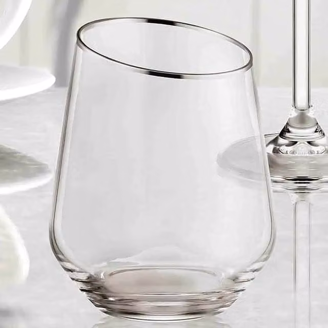The Mia UK Set of 6 Gina Series Silver Slanted Glass Tumblers in Silver and Transparent