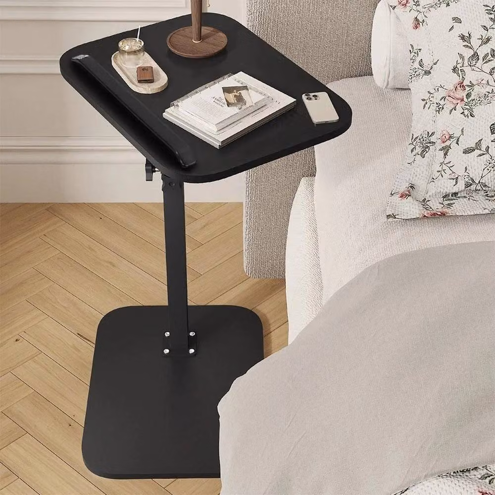 Kelvenix Adjustable C-Shaped Sofa Side End Table in Black with Rotating Top and Wood Finish, W/D/H: 38.0 x 46.5 x 80.0 cm – 3