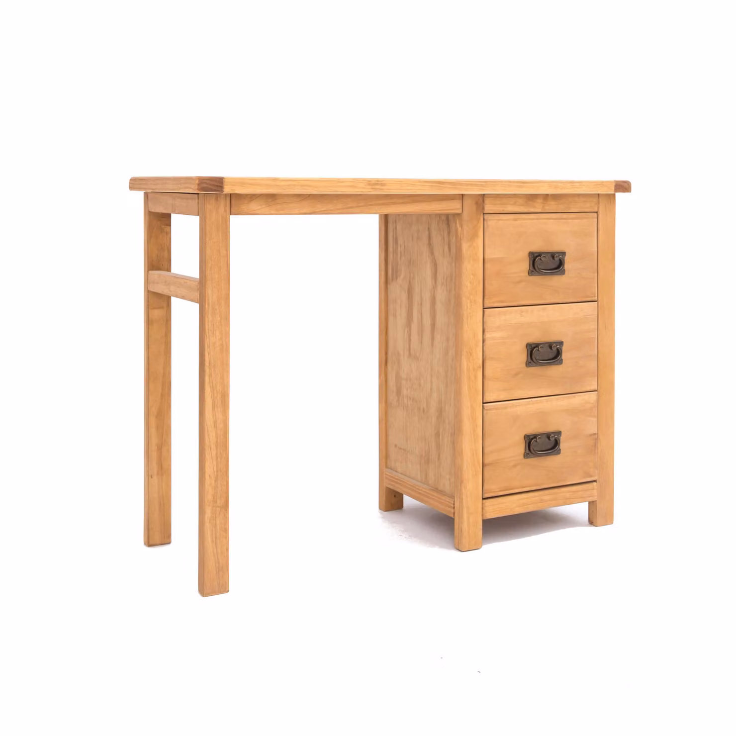 Cabinet Bits Lugo 3 Drawer Dressing Table in Light Brown Waxed Pine with Brass Drop Handles – 2