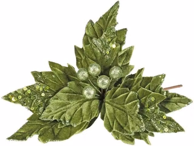 KDMD Green Velvet Poinsettia with Glitter Edge, 3 Pack, Diameter: 28 cm