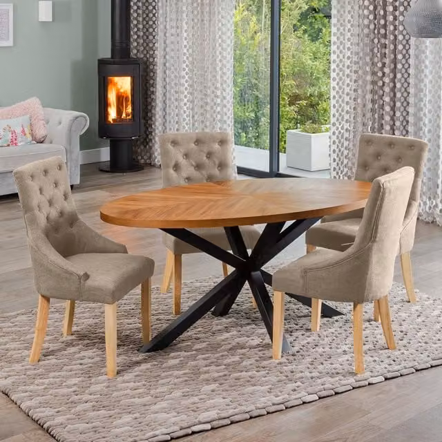Artemis Home Dosenna Oval Dining Table Set with 4 Ravenna Fabric Chairs in Brown