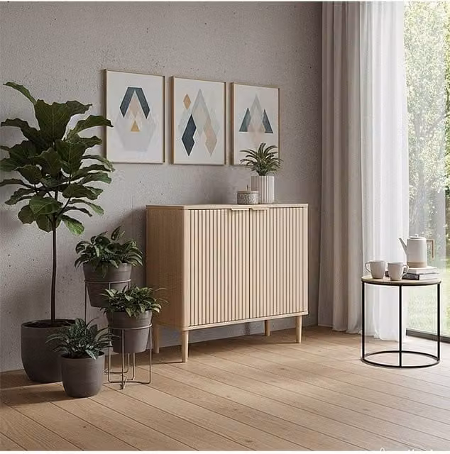 Living and Home Modern Sideboard with Double Doors and Adjustable Interior in Sand