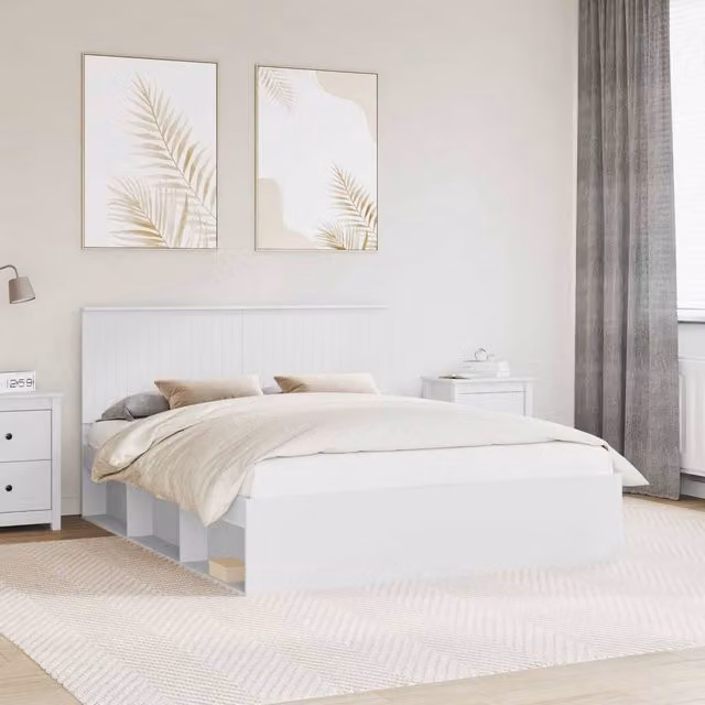 Berkfield Home Modern White Bed Frame with Headboard and Drawers in Pine and Engineered Wood, W/D/H: 160 x 200 cm