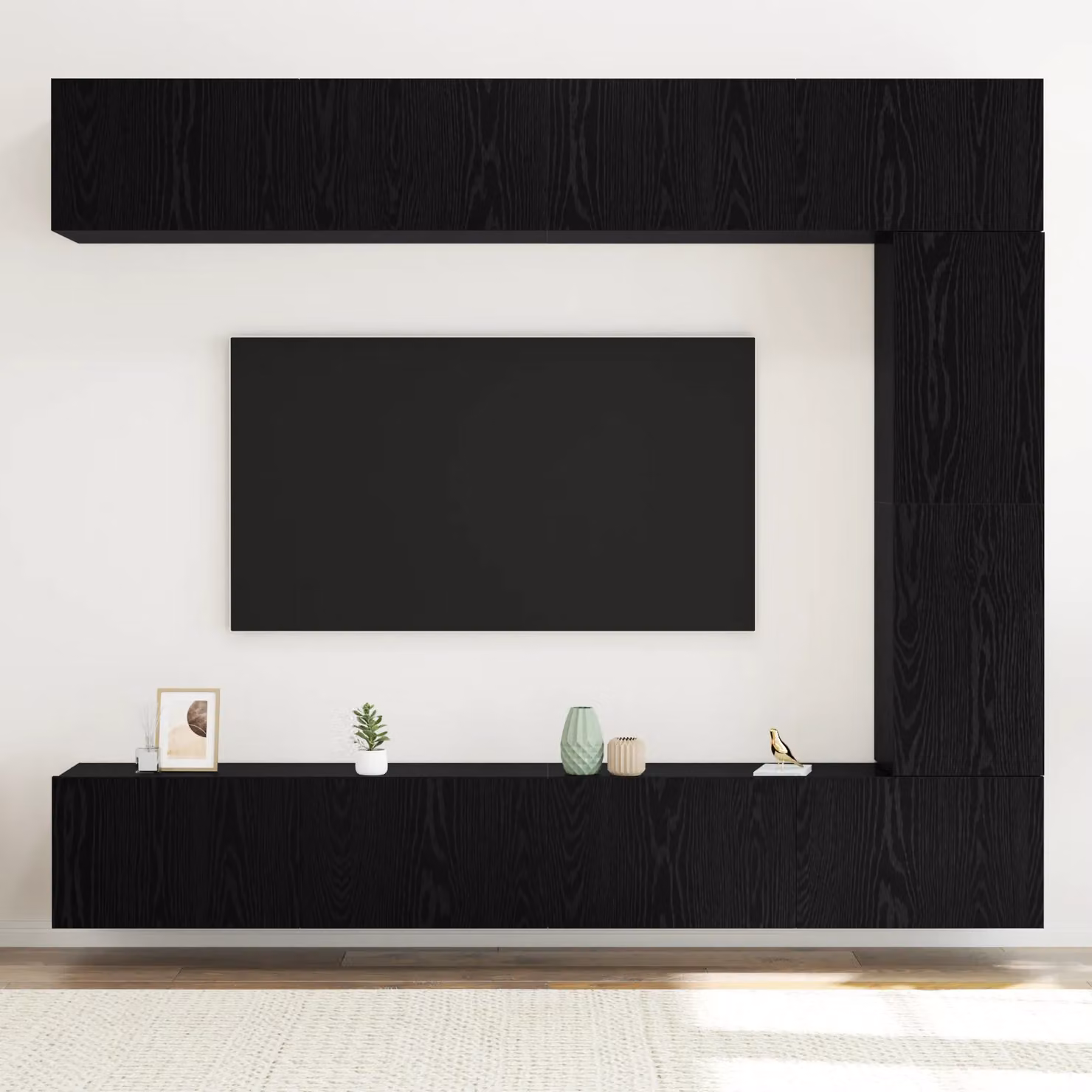 Berkfield Home 5 Piece Modern Wall-Mounted TV Cabinet Set in Black Oak Matt Finish – 3