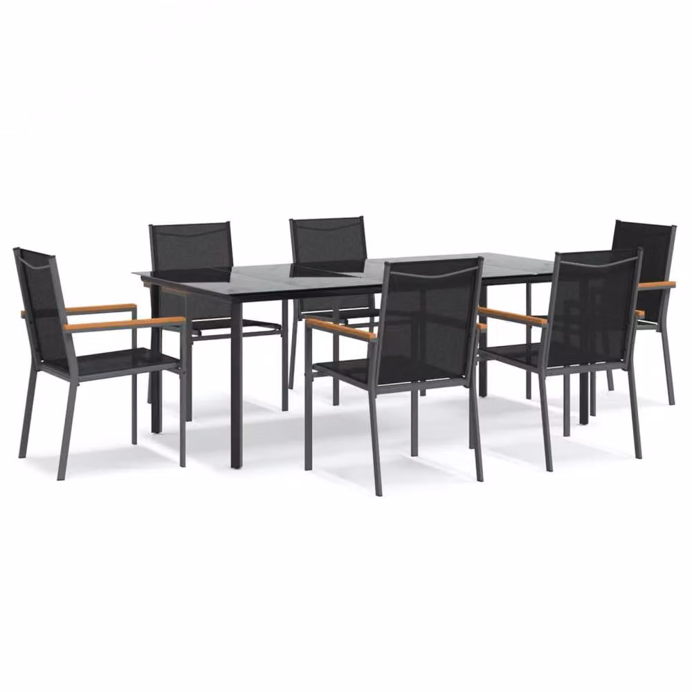 Berkfield Home Beautiful 7 Piece Black Textilene and Steel Garden Dining Set – 3