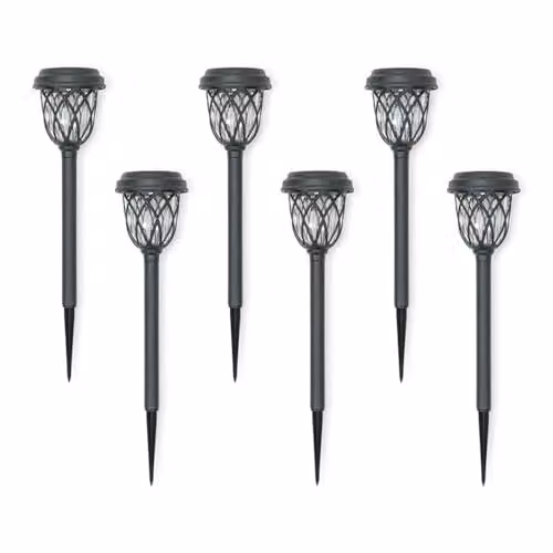 ValueLights Pack of 6 Black Diamond Solar Powered Ground Spike Lights for Garden and Patio Decor – 1
