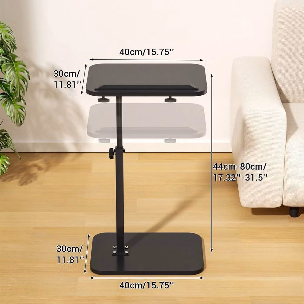 FLAVORA Black C-Shaped Side Table with 360 Degree Swivel and Height Adjustable Tilting Laptop Desk – 2