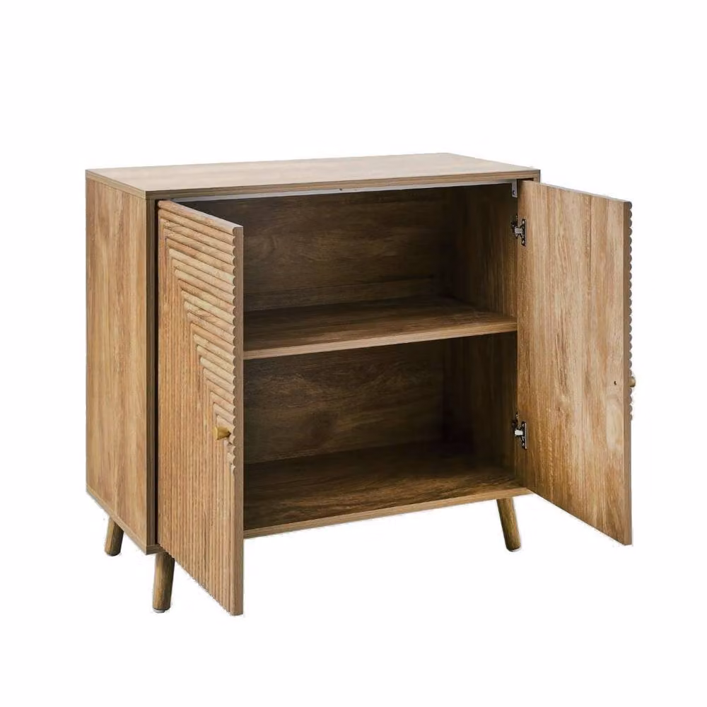 CALICOSY EDEN 2-Door Sideboard with Slatted Fronts in Light Brown and Gold – 4
