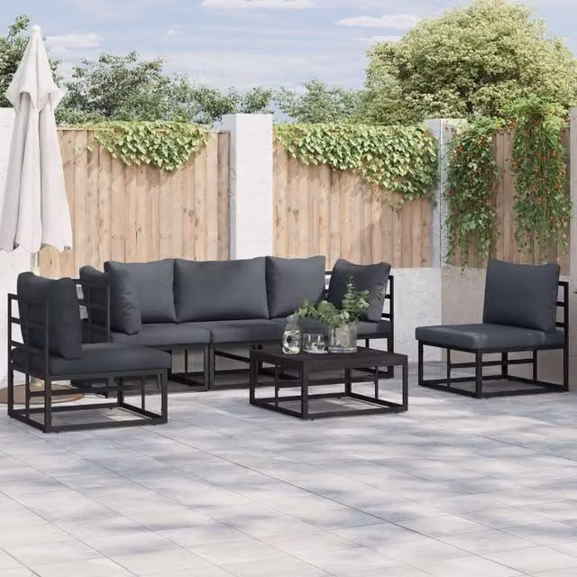 Berkfield Home 6 Piece Black Aluminium Garden Sofa Set with Textilene Cushions W/D/H: 70 x 70 x 32 cm