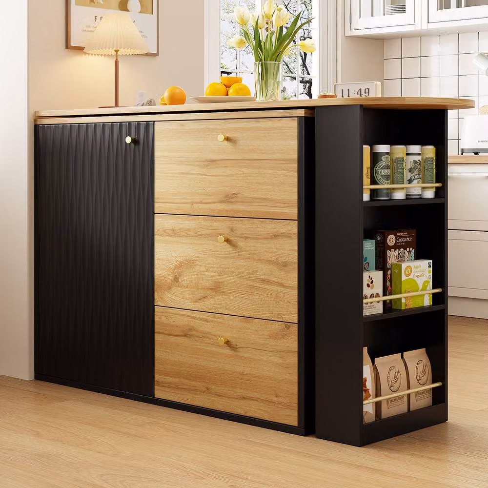 Rolipo Extendable 360 Degree Rotating Bar Table and Kitchen Island with Storage, Black – 8