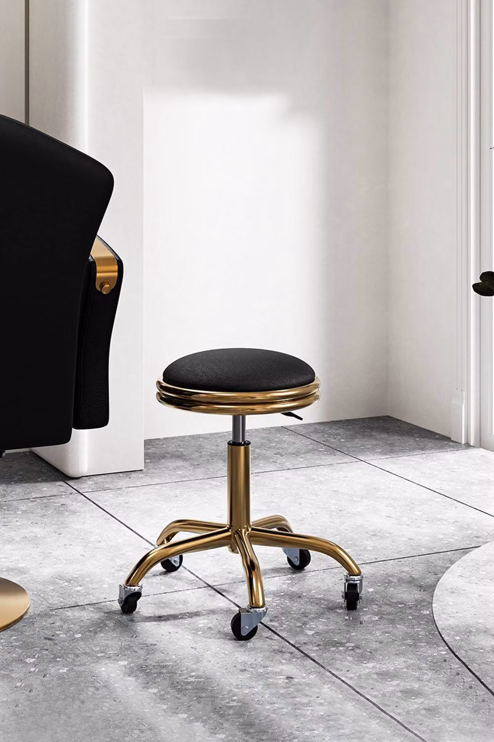 Living and Home Rotating Lift Barber Shop Rolling Stool in Black Synthetic Leather – 2