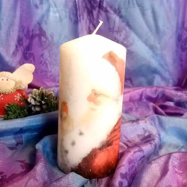 Viki White Christmas Pillar Candle Santa