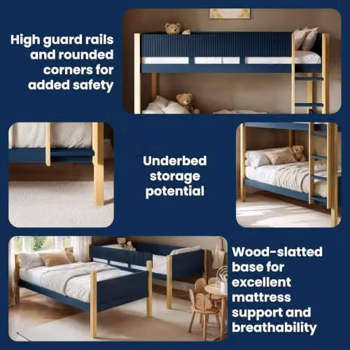 Flair Mateo Detachable Ribbed Bunk Bed in White and Blue, W/D/H: 190 x 90 x 155 cm – 4