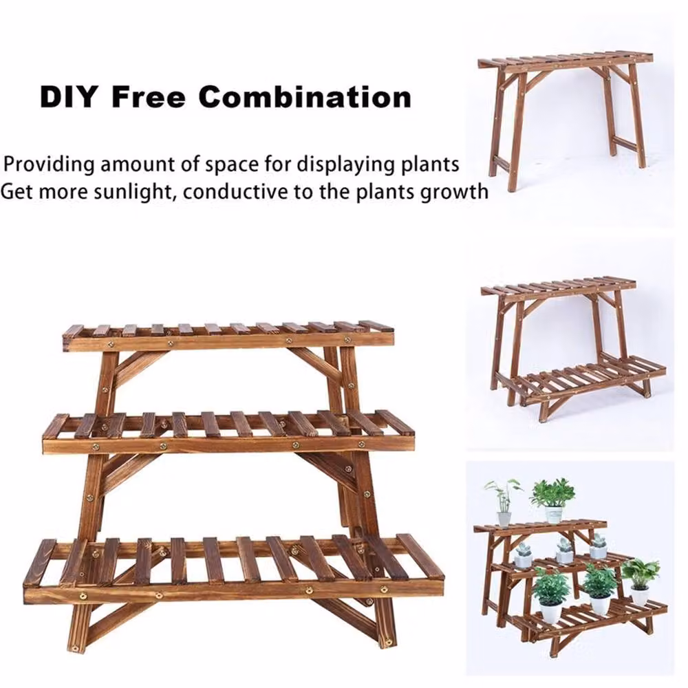 Nordara 3-Tier Rustic Wooden Step Plant Stand in Brown – 2