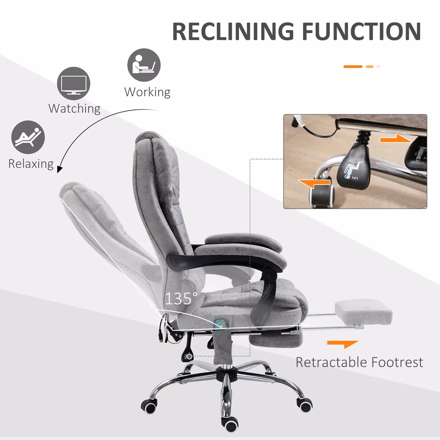 Vinsetto Ergonomic Heated Massage Office Chair in Grey with Microfibre Fabric and Headrest – 4