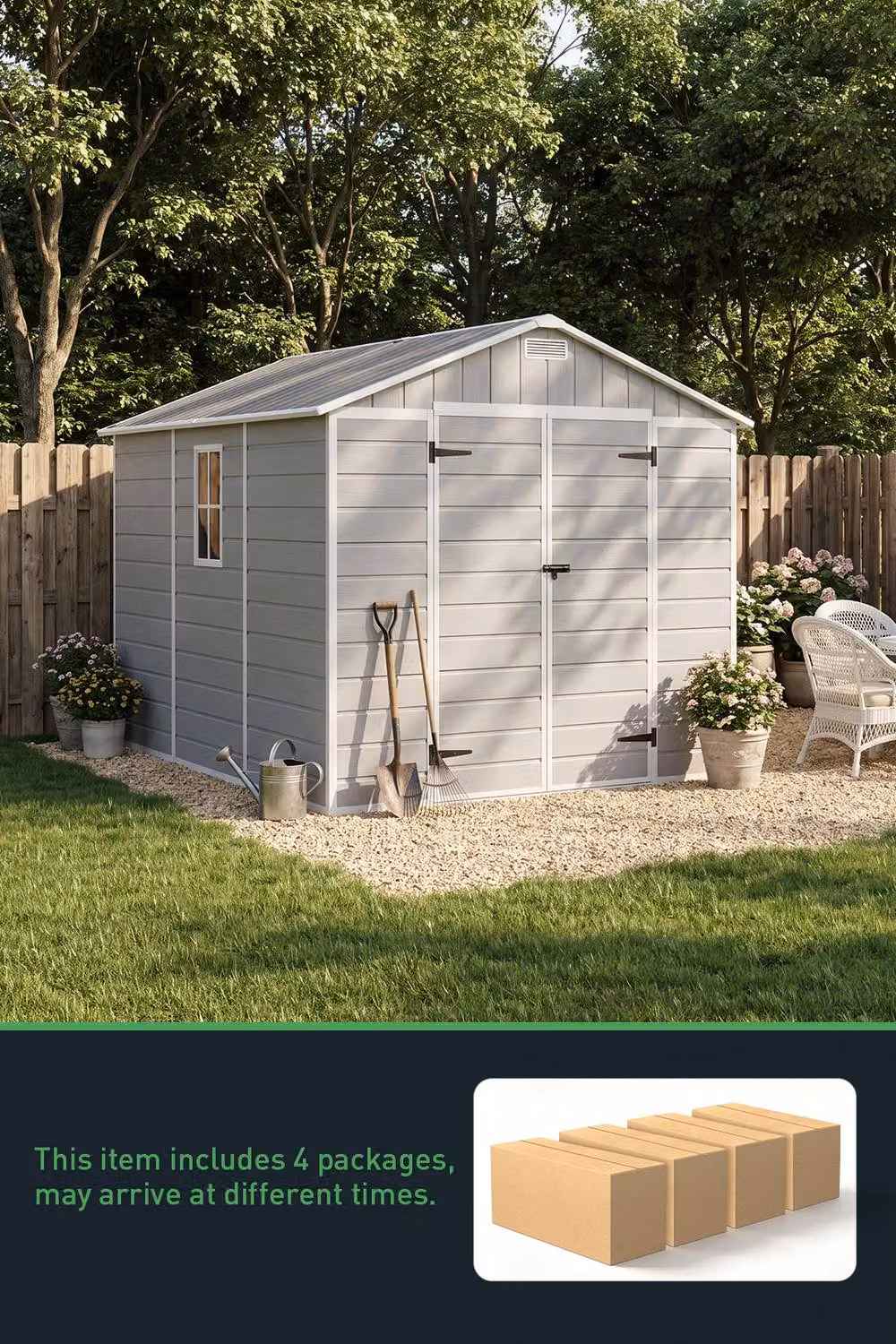 Living and Home Grey Plastic Garden Storage Shed with Lockable Door and Window, W: 243.84 cm, D: 243.84 cm, H: 200 cm – 3
