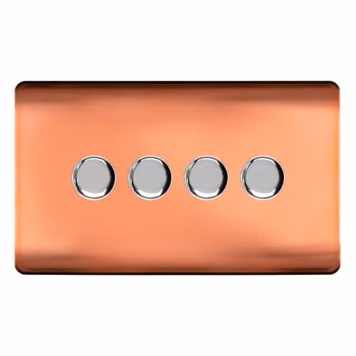 Trendi Switch 4 Gang 2 Way 100w LED Dimmer Screwless 10 Amp Light Switch in Copper