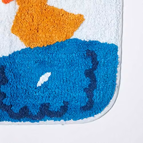 Homescapes Duck Pond Bath Mat, Blue and Multicolour, W: 45 cm, D: 75 cm, 100% Cotton, Non-Slip and Washable – 2