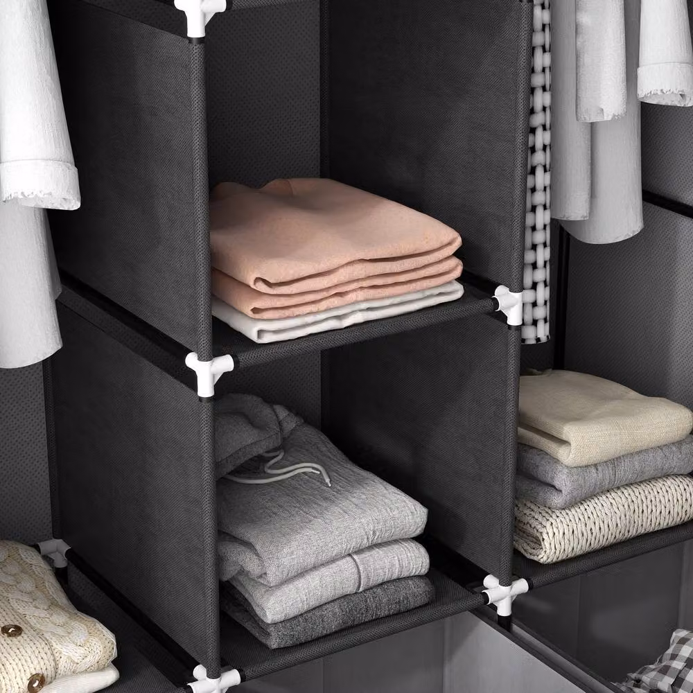 STILVORA Grey Foldable Wardrobe with Roll Shutter, Internal Shelves and Drawers – 5