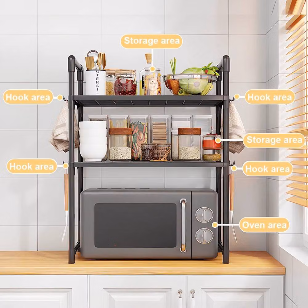 EONLION 2-Tier Microwave Oven Rack Stand Storage Holder in Black, Width: 100 cm – 3