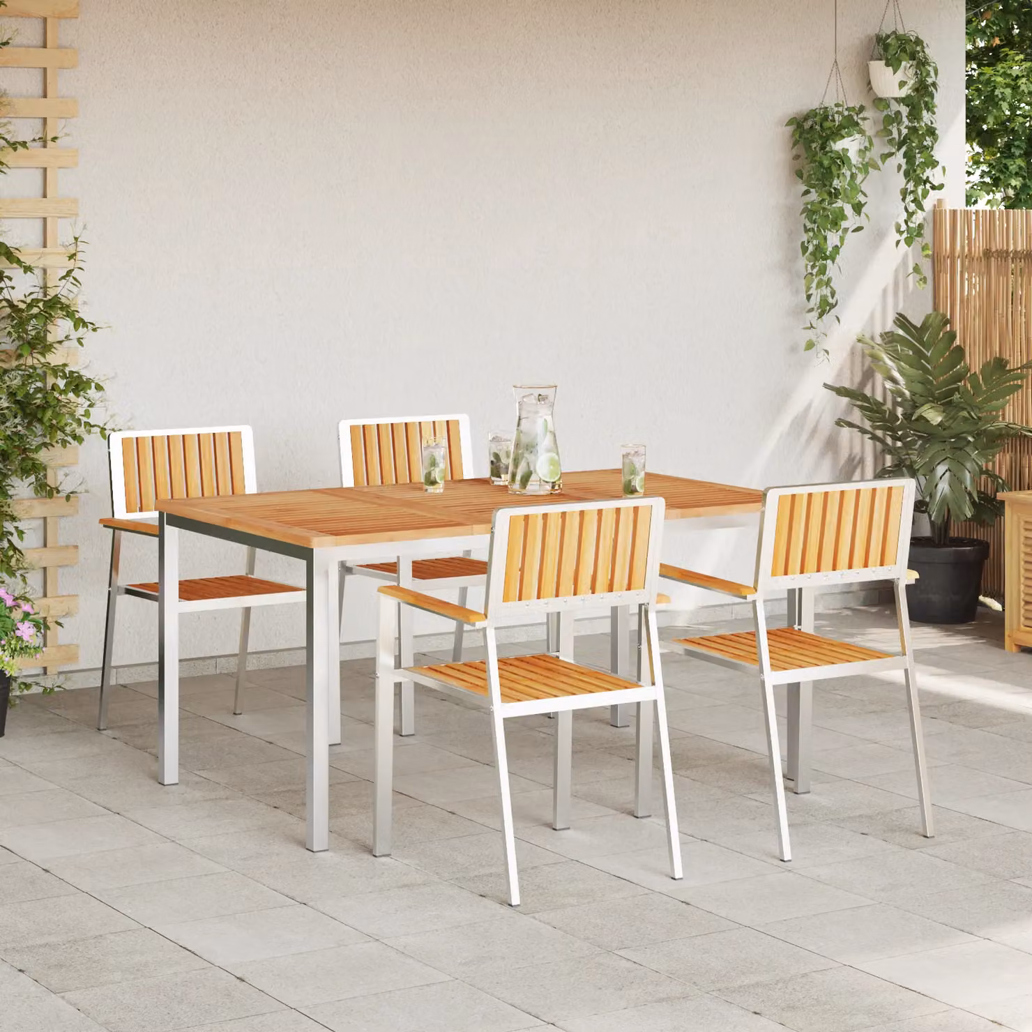 Berkfield Home 5 Piece Garden Dining Set in Brown Solid Teak Wood – 3