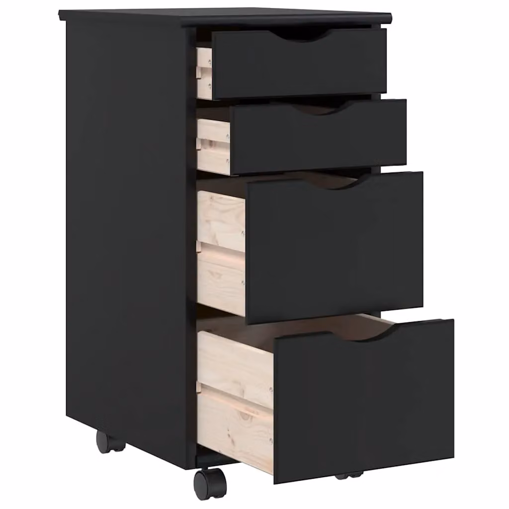 Berkfield Home MOSS Rolling Cabinet with Drawers in Black Solid Pine Wood – 4
