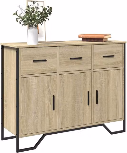 Berkfield Home Sonoma Oak Sideboard in Brown, W/D/H: 97 x 32.5 x 74.5 cm