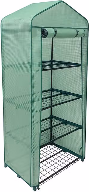 Monstershop 4 Tier Greenhouse with PE Cover and Rollers in Green – 2