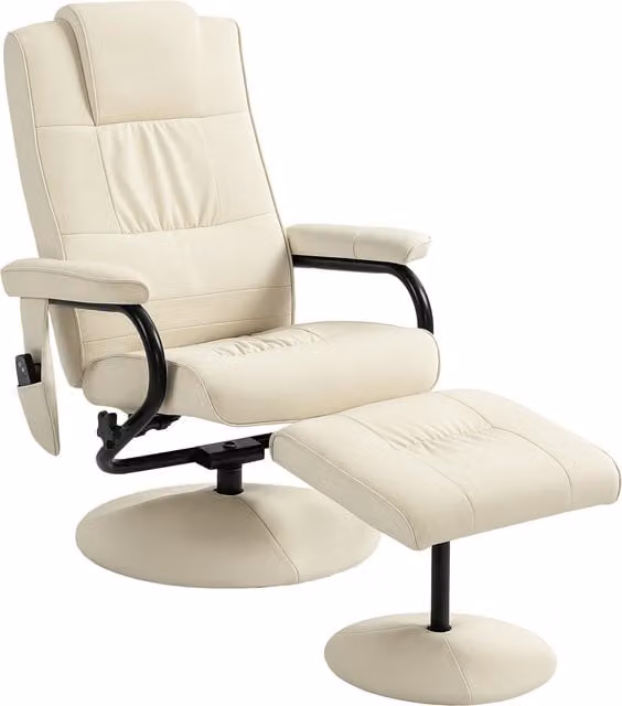 HOMCOM Swivel Recliner Chair and Footstool Set in Cream White Faux Leather with Remote Control and 360 Degree Rotation – 1