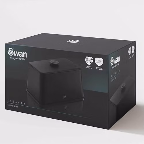 Swan Stealth Bread Bin in Black with 16L Capacity – 3