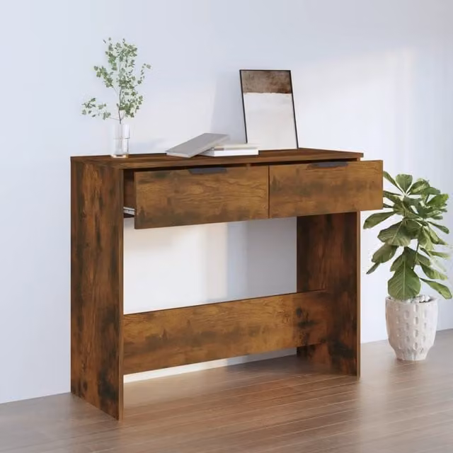 Berkfield Home Smoked Oak Console Table in Brown, W/D/H: 90 x 36 x 75 cm
