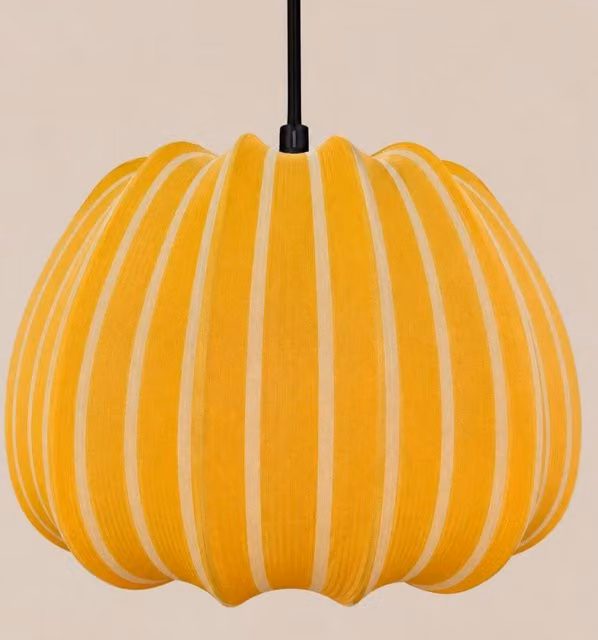 CGC Lighting Fleur Large 50cm Striped Bell Lantern Lampshade in Yellow Fabric