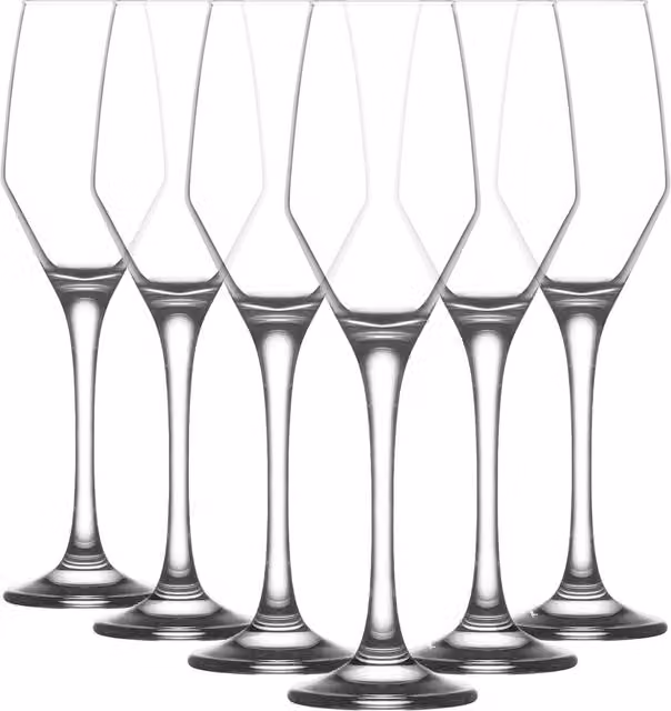 LAV Ella Glass Champagne Flutes, 230ml, Pack of 6, Transparent