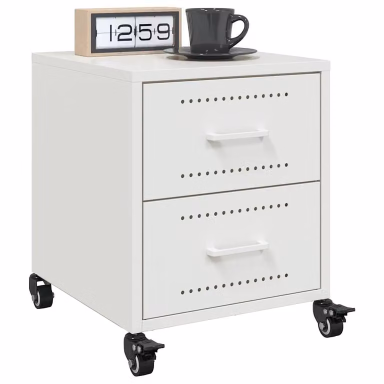 Berkfield Home Set of 2 Modern White Metal Bedside Cabinets, W/D/H: 36 x 39 x 43.5 cm