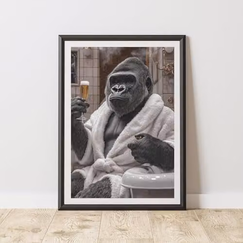 60 Second Makeover Gorilla Champagne Animal Print Paper Poster, A3, Multicolour