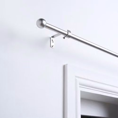 OHS Extendable Metal Curtain Pole with Ball Finials and Fittings, Silver – 1