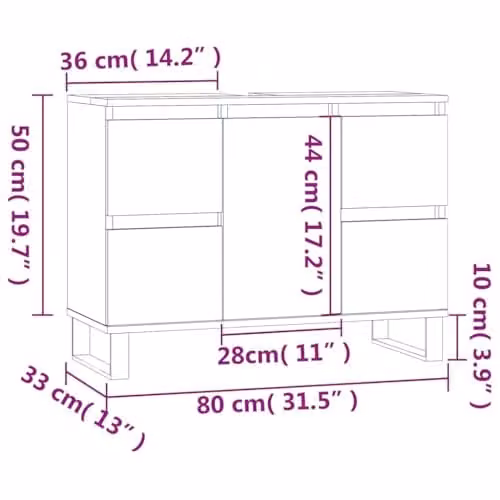 vidaXL Industrial Bathroom Cabinet in Smoked Oak and Metal, Brown, W/D/H: 80.0 x 33.0 x 60.0 cm – 3
