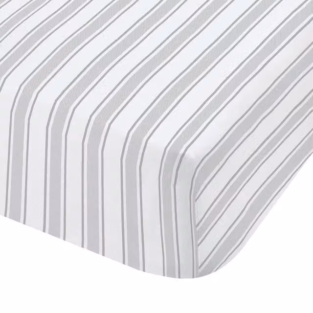 Bianca Grey Bianca Check and Stripe Cotton Fitted Bed Linen Sheet
