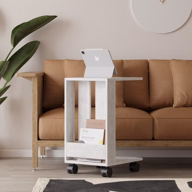 Decortie Edi Modern Square Side Table with Castors, Ancient White