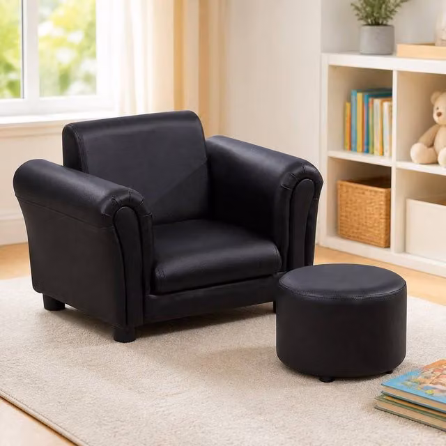 STILVORA Children's Armchair with Footstool in Black