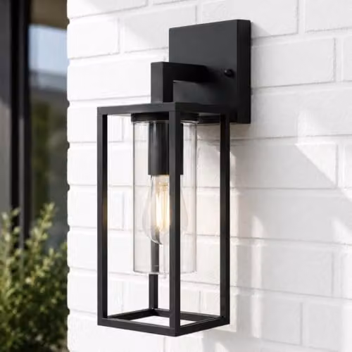 CGC Lighting Modern Black Aluminium Outdoor Wall Light with Transparent Glass Diffuser, IP54 Downward Lighting for Garden and Terrace, E27, W/D/H: 15.5 x 11.0 x 34.0 cm – 3
