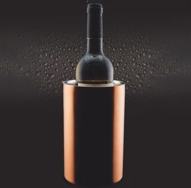 BarCraft Double Walled Metal Wine Cooler in Bronze and Yellow Finish