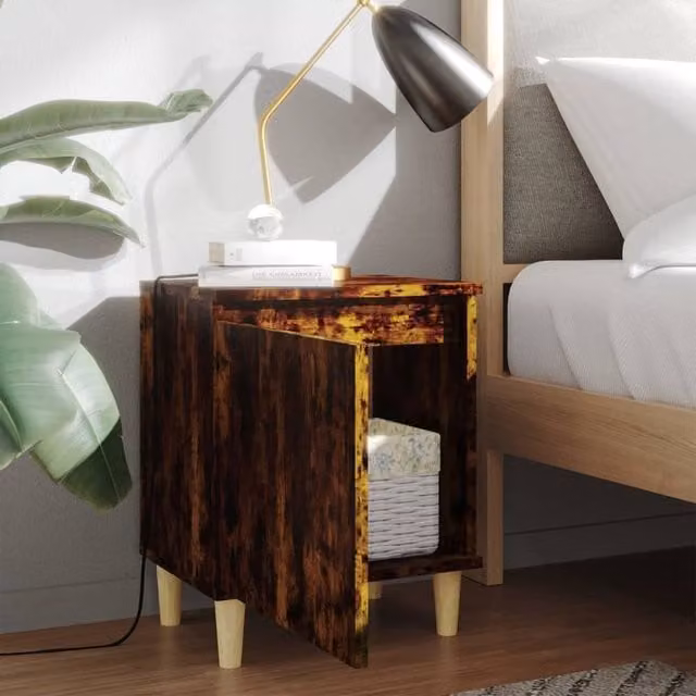 Berkfield Home Sturdy Bedside Cabinets with Solid Wood Legs, 2 Pieces, Smoked Oak Brown, W: 40 cm, D: 30 cm, H: 50 cm