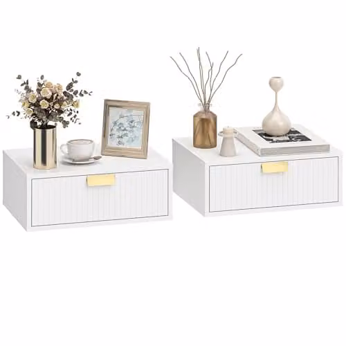 HOMCOM Set of 2 Modern White Wall-Mounted Floating Nightstands W: 40 cm, D: 30 cm, H: 15 cm