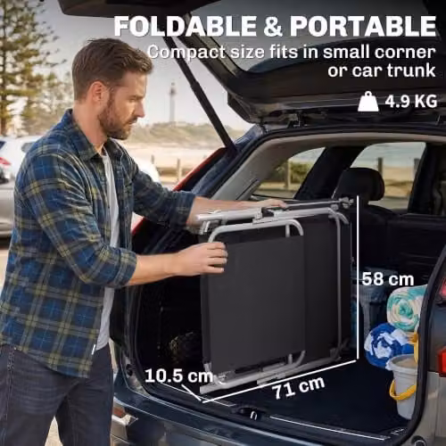Outsunny Black Reclining Sun Lounger with Sun Canopy and Adjustable Headrest, W/D/H: 120 x 58 x 36 cm – 11