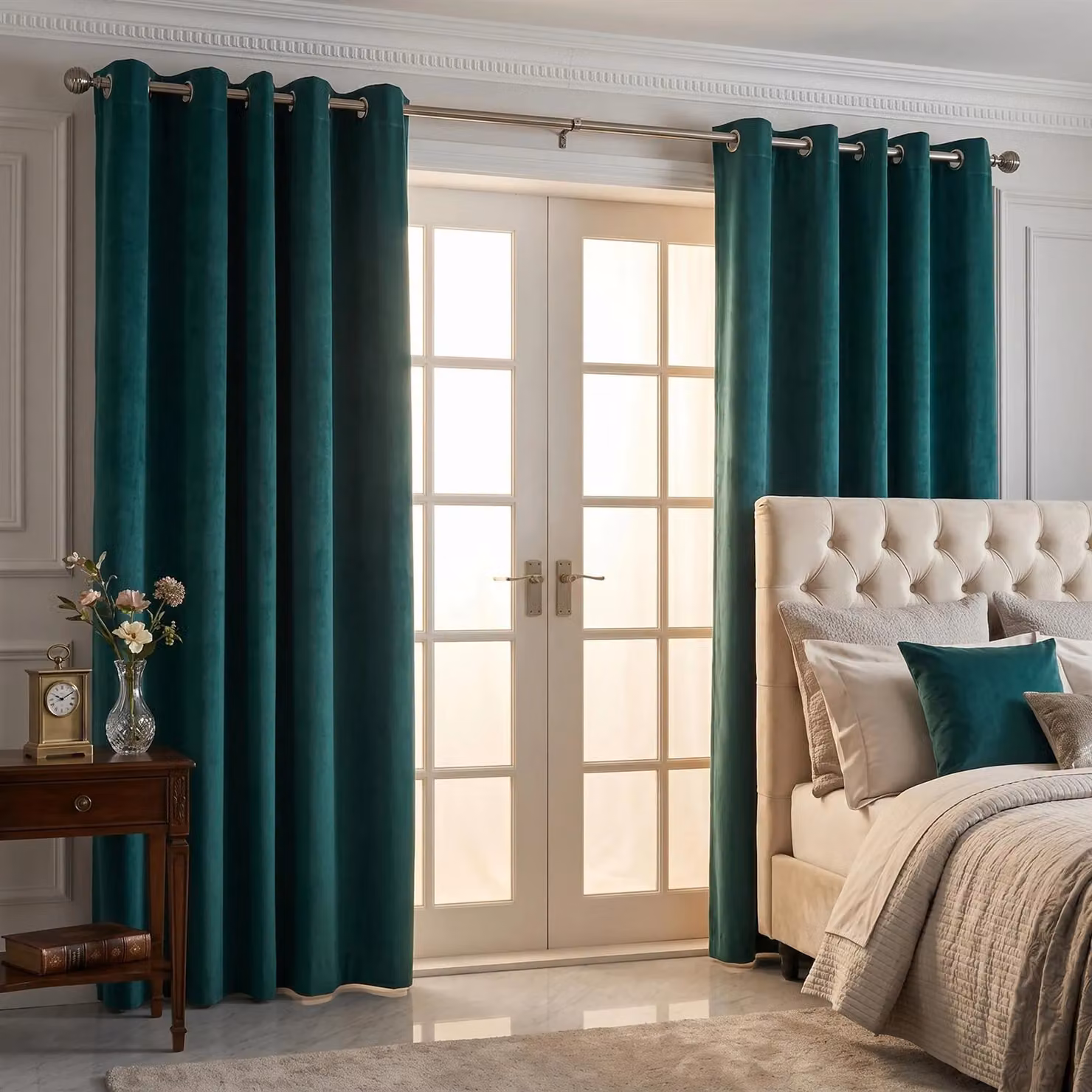 Luxury Living Velvet Chenille Eyelet Curtains, Green, Width: 142 cm, Drop: 229 cm – 4