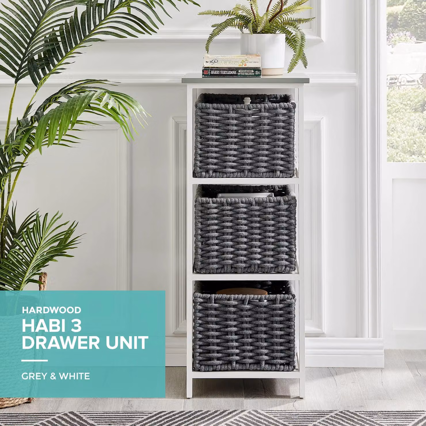 LIVIVO Habi 3 Drawer Scandi Style Wooden Storage Cabinet in Black and Grey, W/D/H: 36 x 37 x 63.5 cm – 2