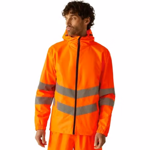 Regatta Men's Hi-Vis Class 3 Waterproof and Windproof Packaway Jacket, Orange, XL